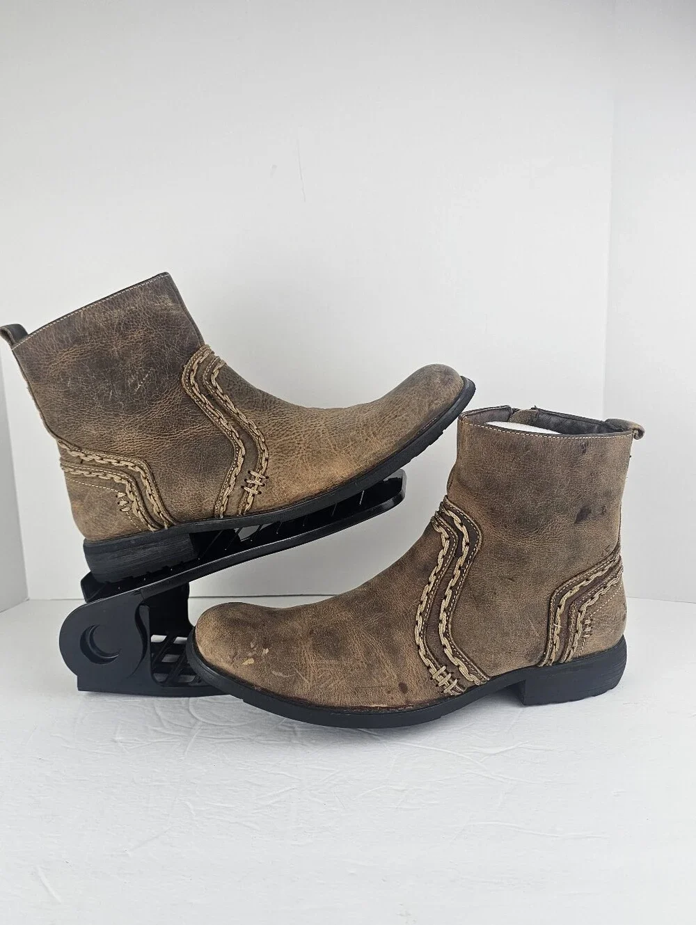 Bed Stu Revolution Men's Tan Boots Distressed Sz 8.5 Stitching